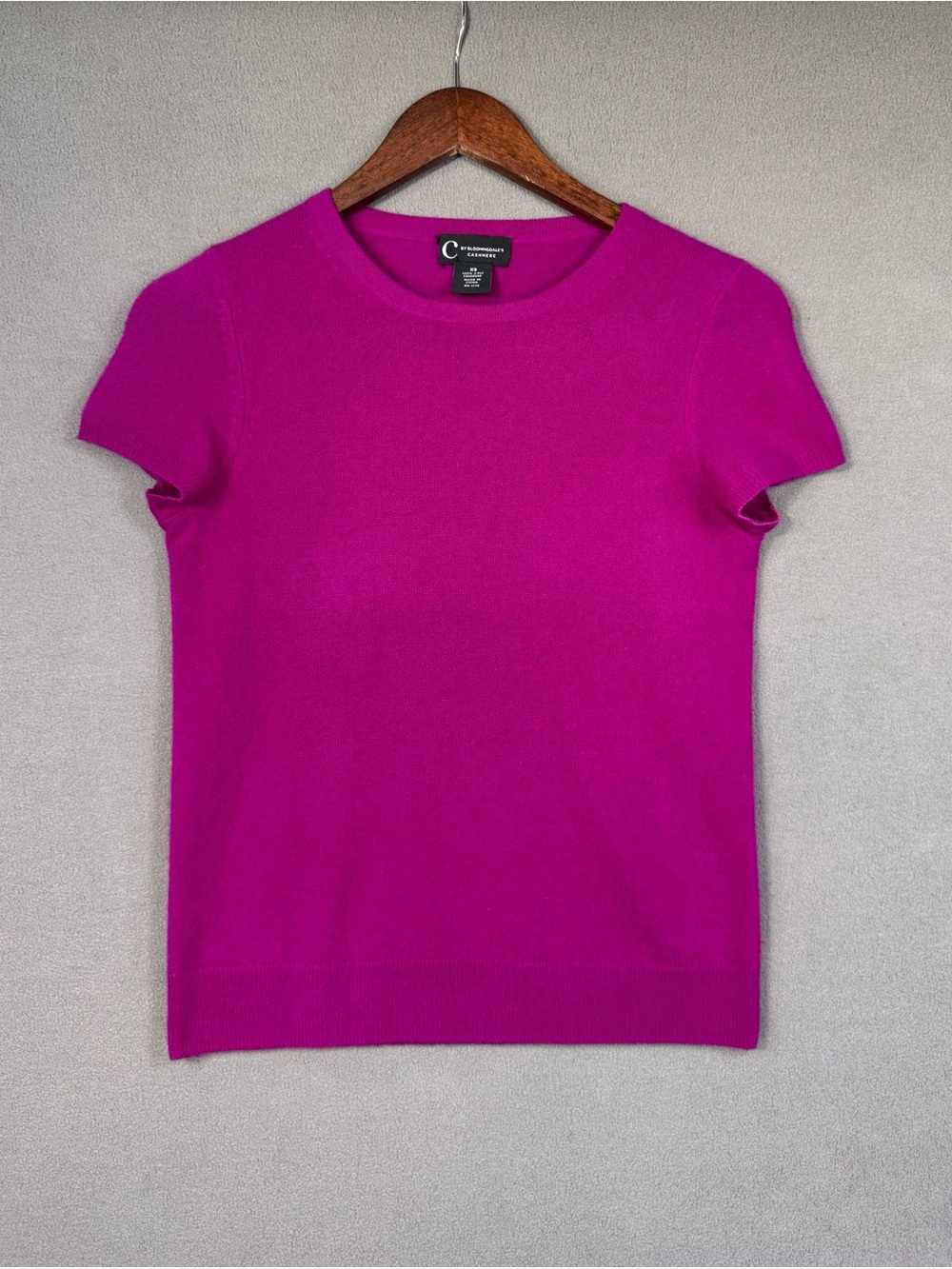 C by Bloomingdale’s 100% Cashmere Short Sleeve Sweater Top - Fuchsia Pink, XS